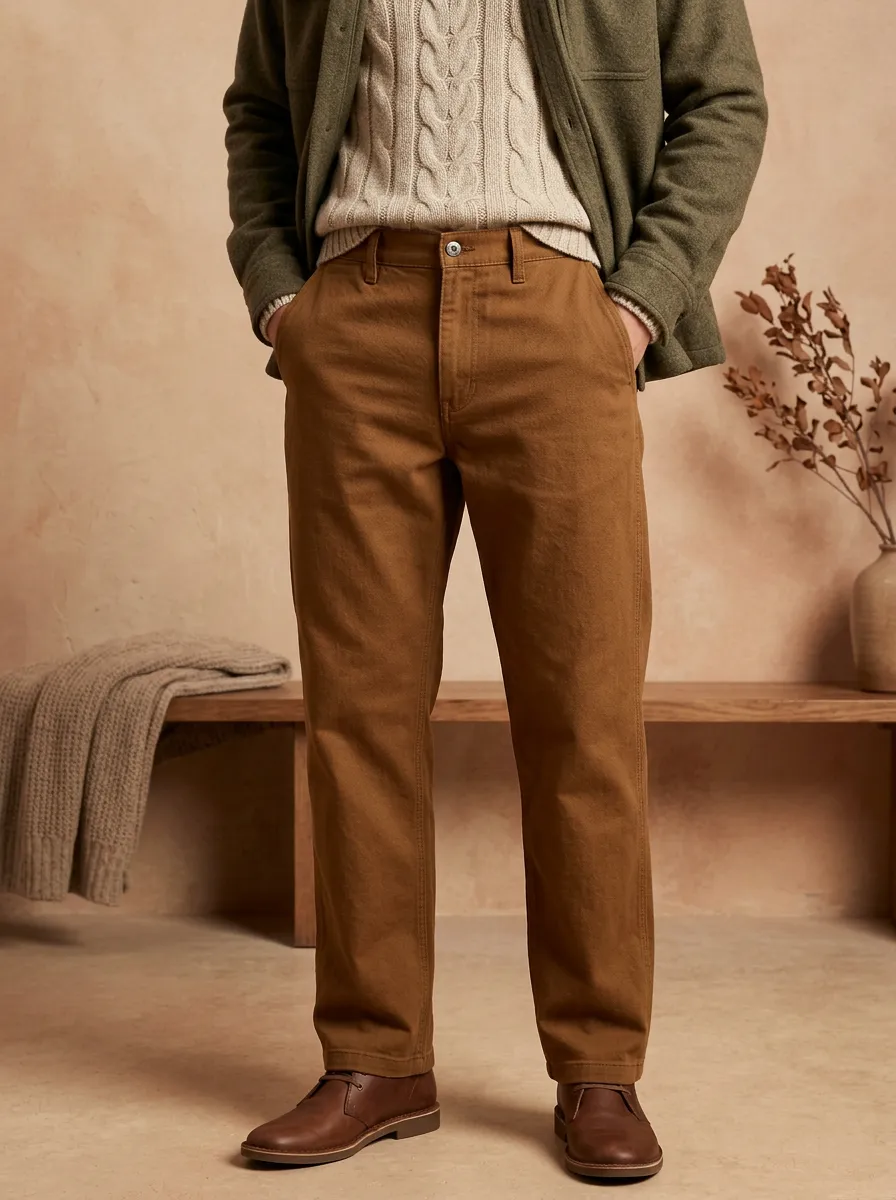 Men's Cotton Canvas Casual Autumn Winter Button Front Pants