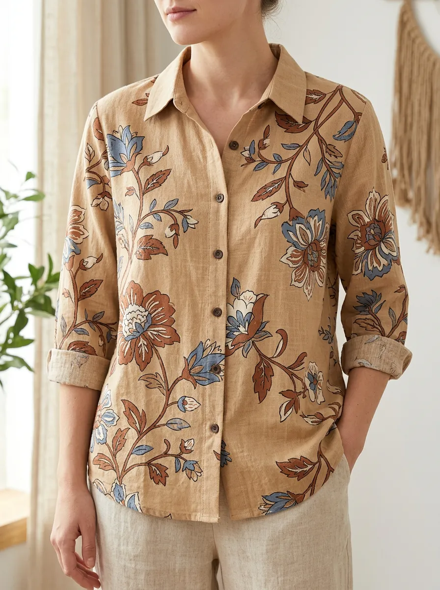 Women's Boho Floral Pattern Meadow Shirt
