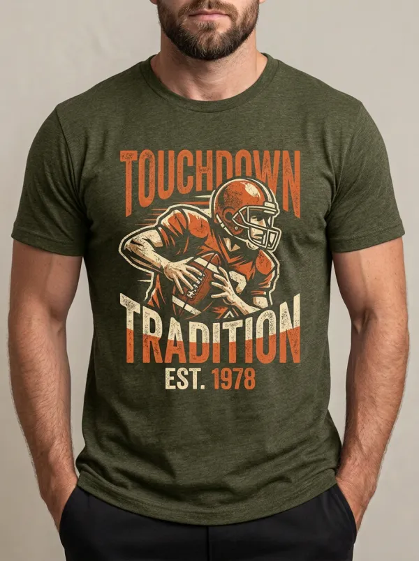 Men's Football Ball Touchdown Crew Neck Graphic T-Shirt