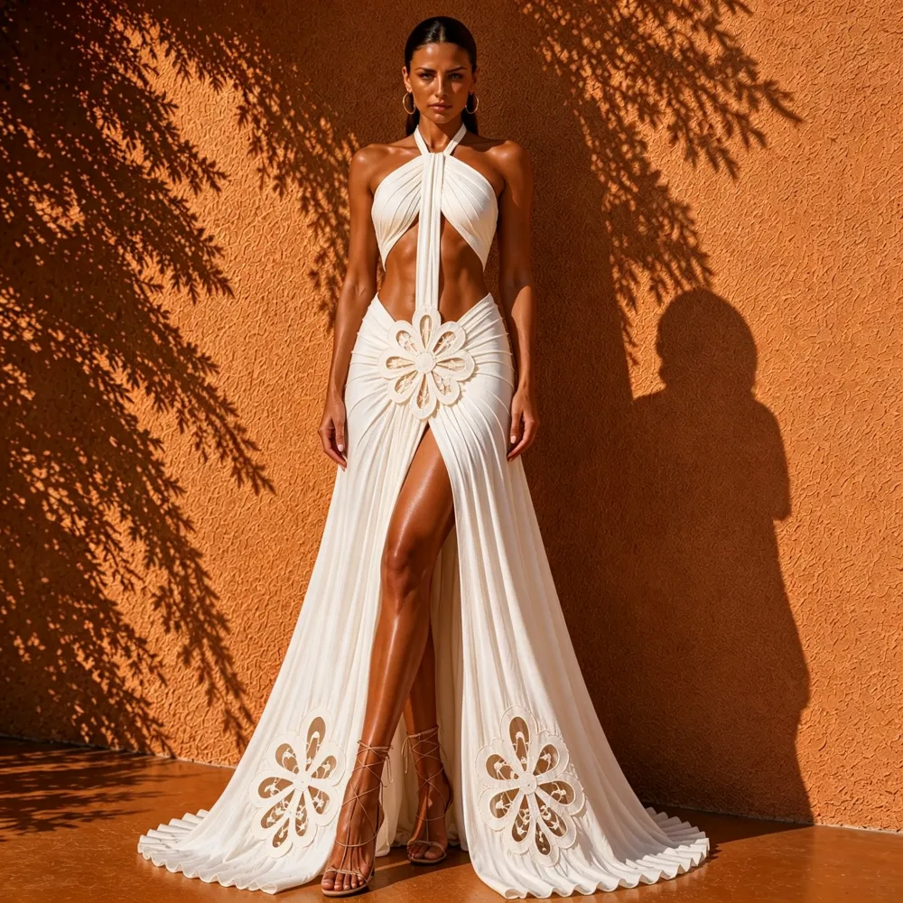 Seraphina White Halter Cut-Out Maxi Dress