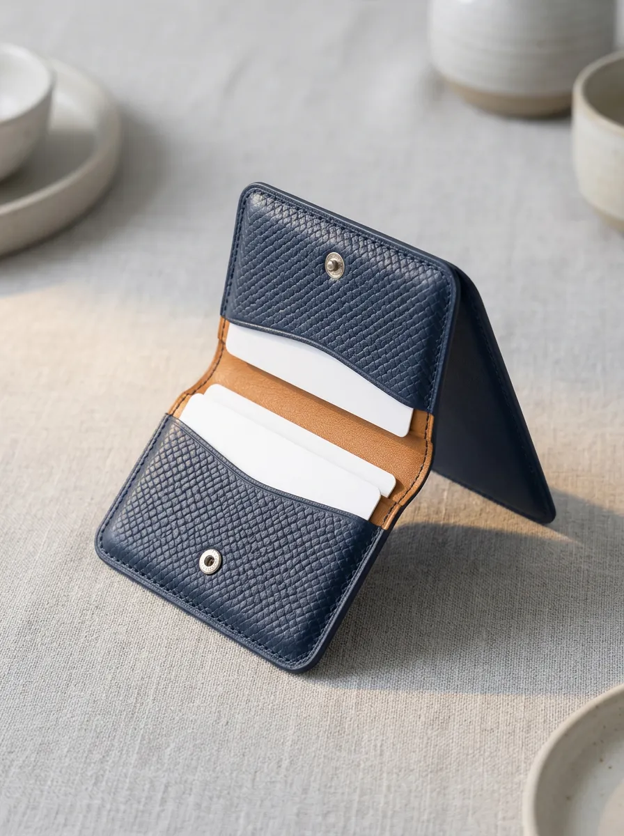 Navy Textured Leather Phone Card Holder