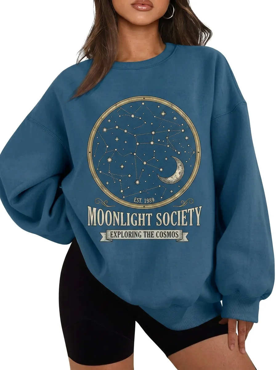 Women's Astronomy Lover Moonlight Society Constellation Printed T-shirt