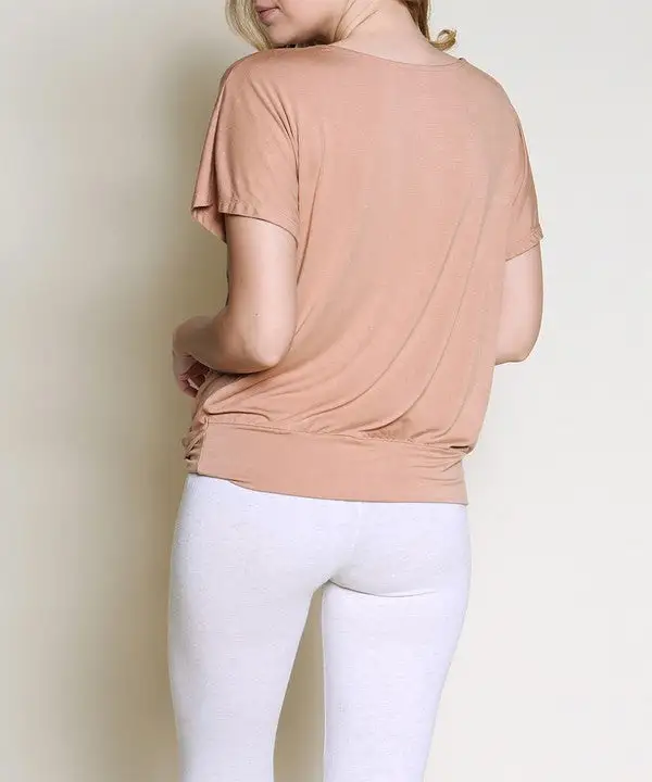 Bamboo Twist Front Dolman Top Tee
