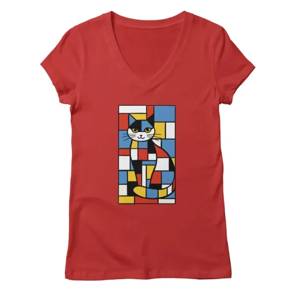 Mondrian Cat V-Neck Tee