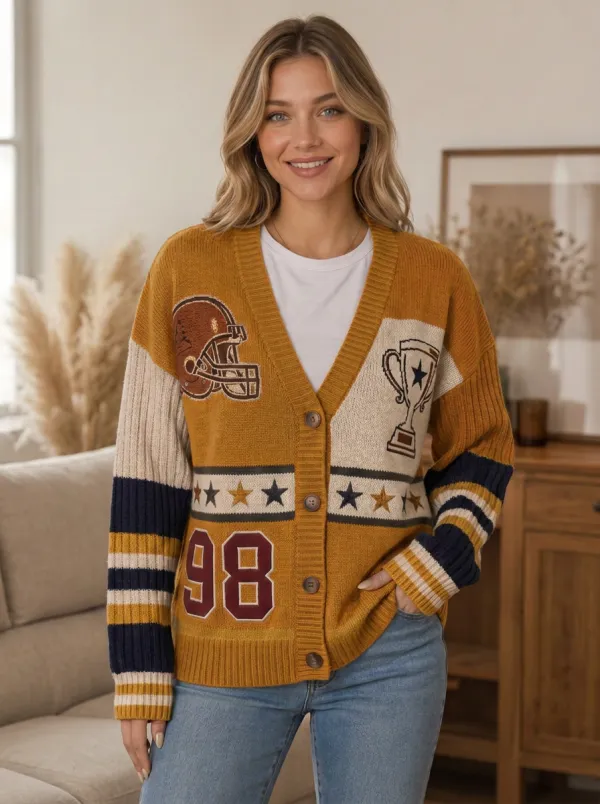 Women's Wilderness Inspired Gridiron Helmet Trophy Ball Knit Cardigan