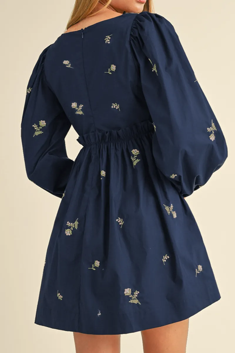 Floral Embroidered Ruffle Trim Mini Dress