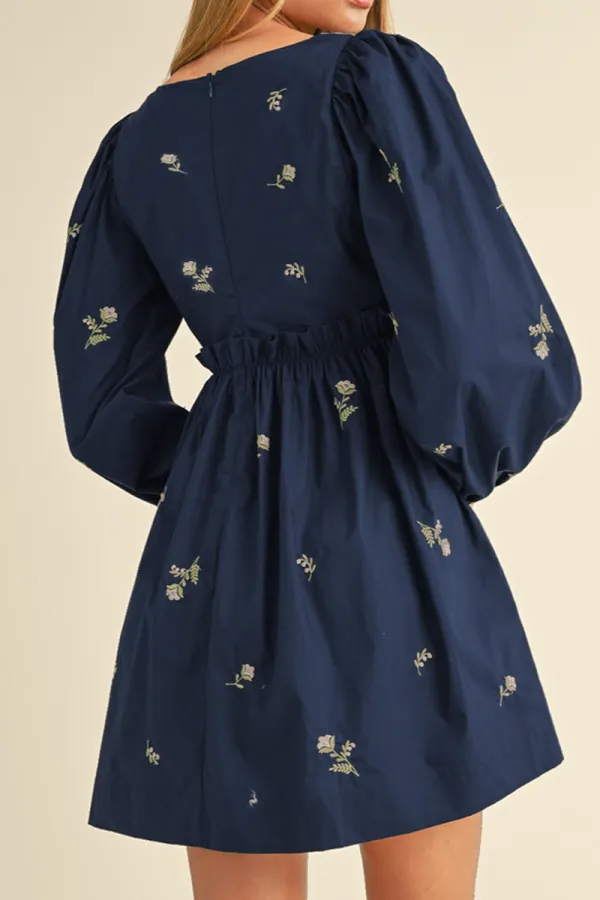 Floral Embroidered Ruffle Trim Mini Dress