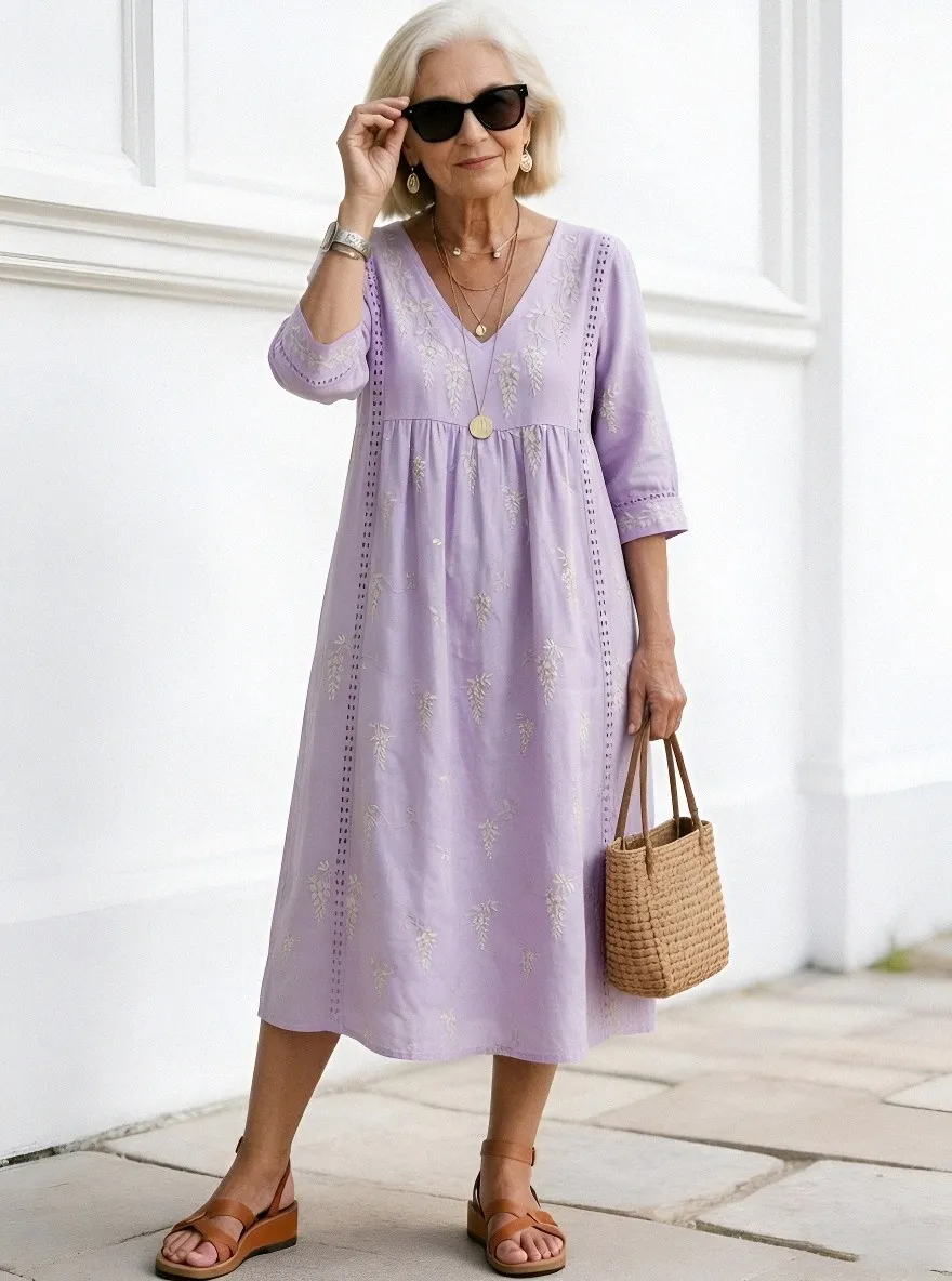 Women's Summer Vacation Floral Embroidery Printed Midi Dress