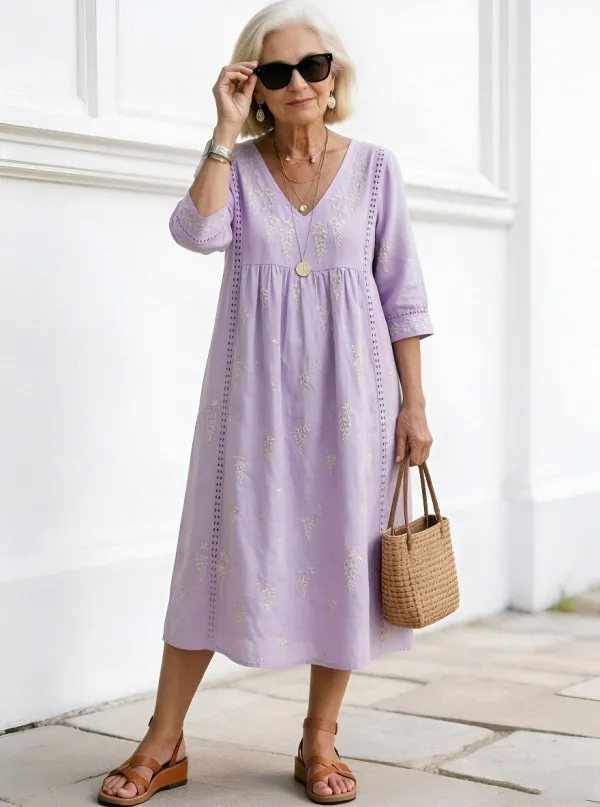 Women's Summer Vacation Floral Embroidery Printed Midi Dress