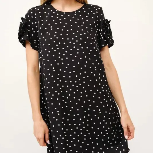 Embellished Sleeve Polka Dots Shift Dress
