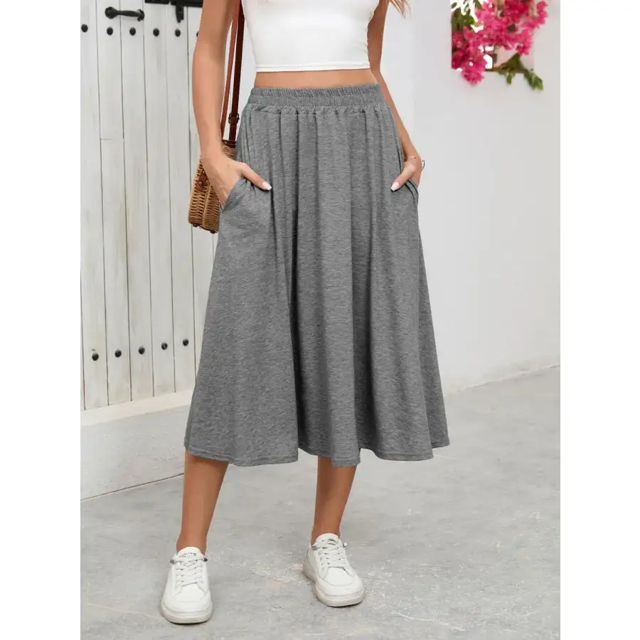 Elastic Waist Skirt with Pockets