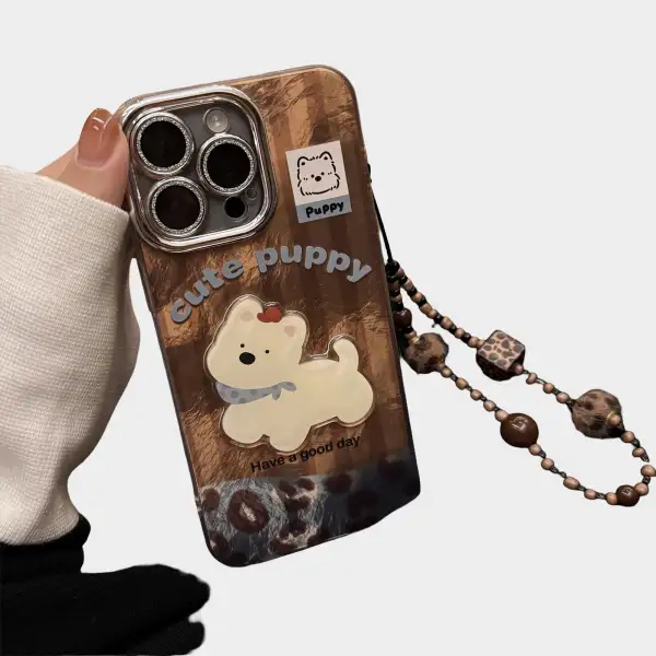 Puppy Dog Beaded Wristlet Glossy Phone Case