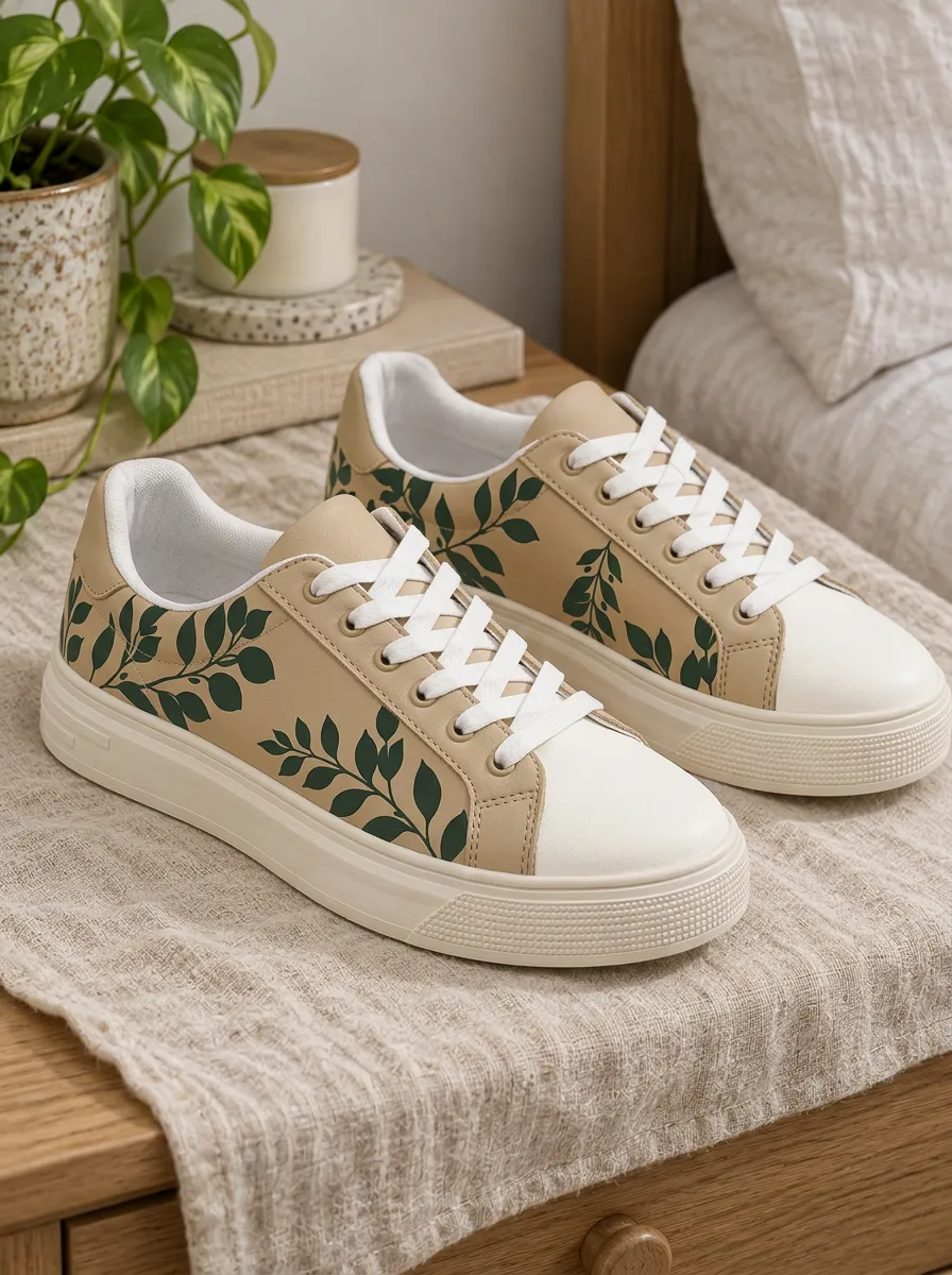 Women's Relaxed Botanical Leaf Pattern Skate Shoes