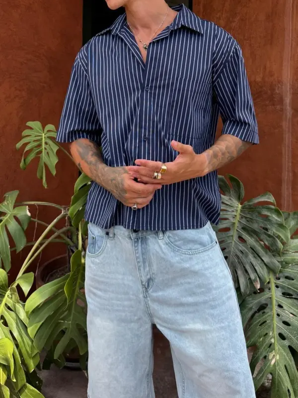 Comfortable Navy Short Sleeves Shirt