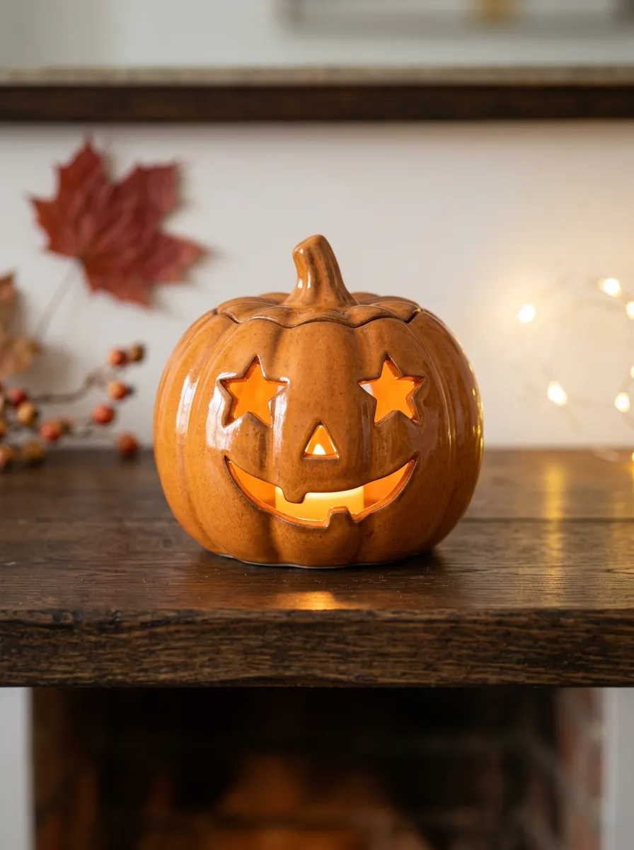 Classic Ceramic-Look Halloween Pumpkin Light