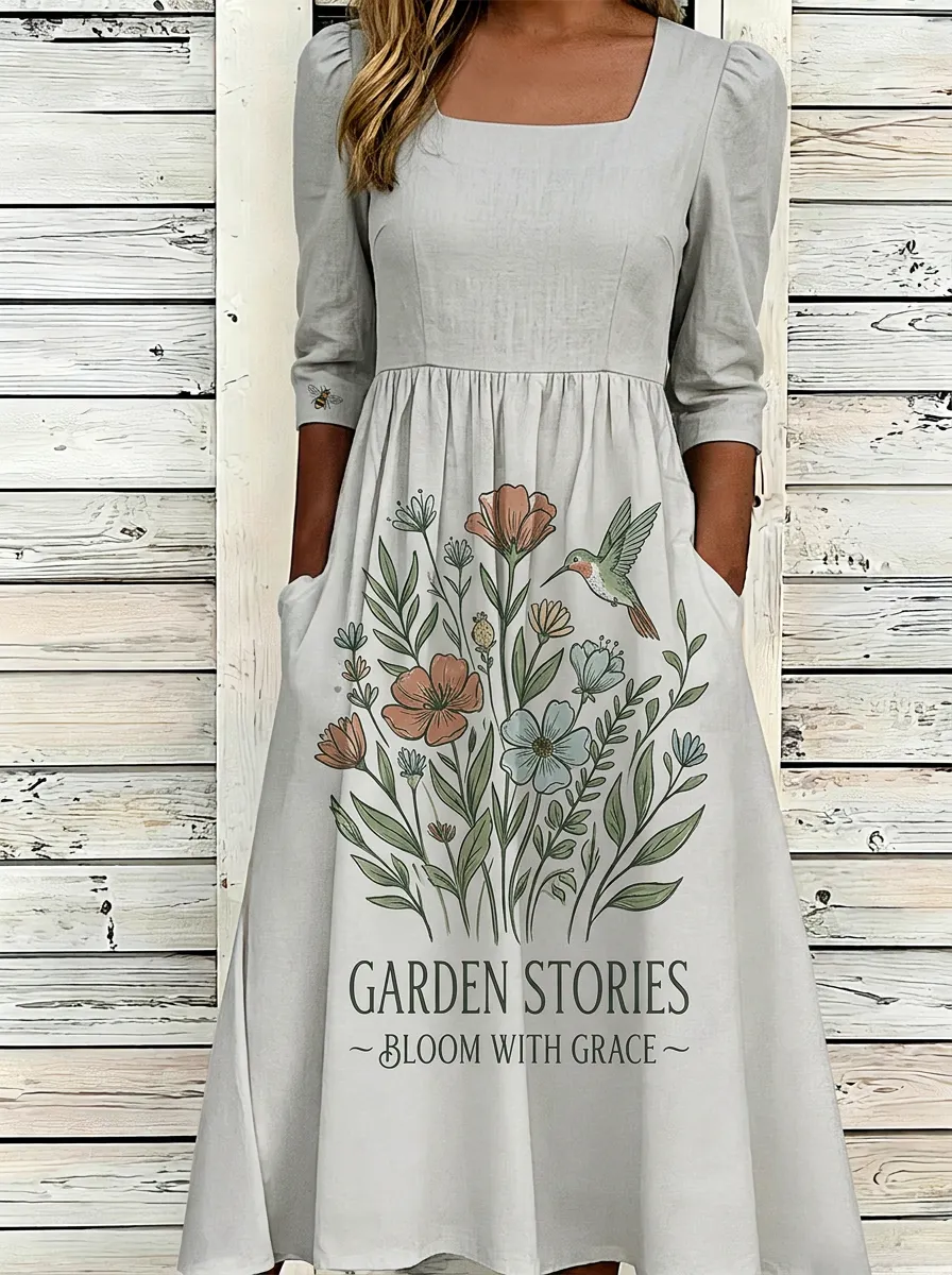 Garden Nature Lover Hummingbird Floral Dress