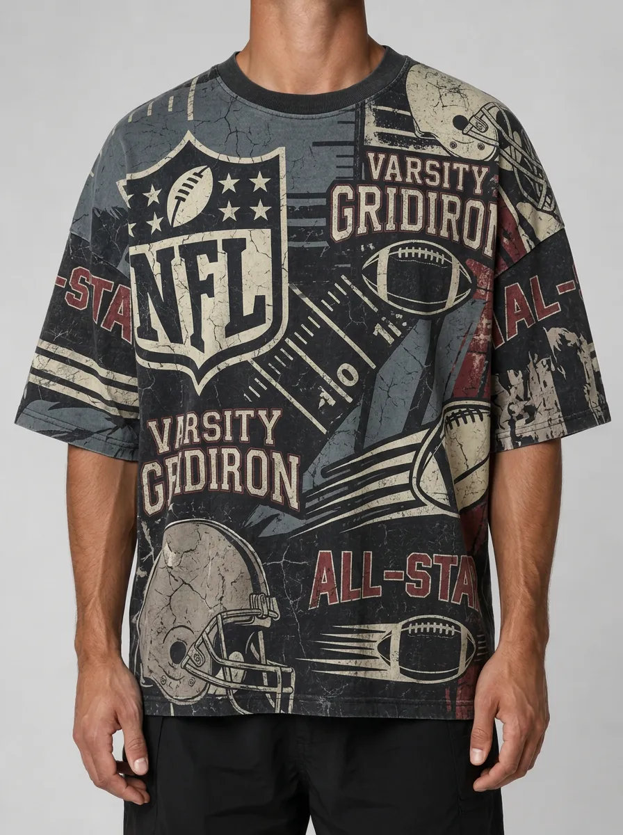 Men's Football Lover Varsity Gridiron Graphic Printed T-shirt