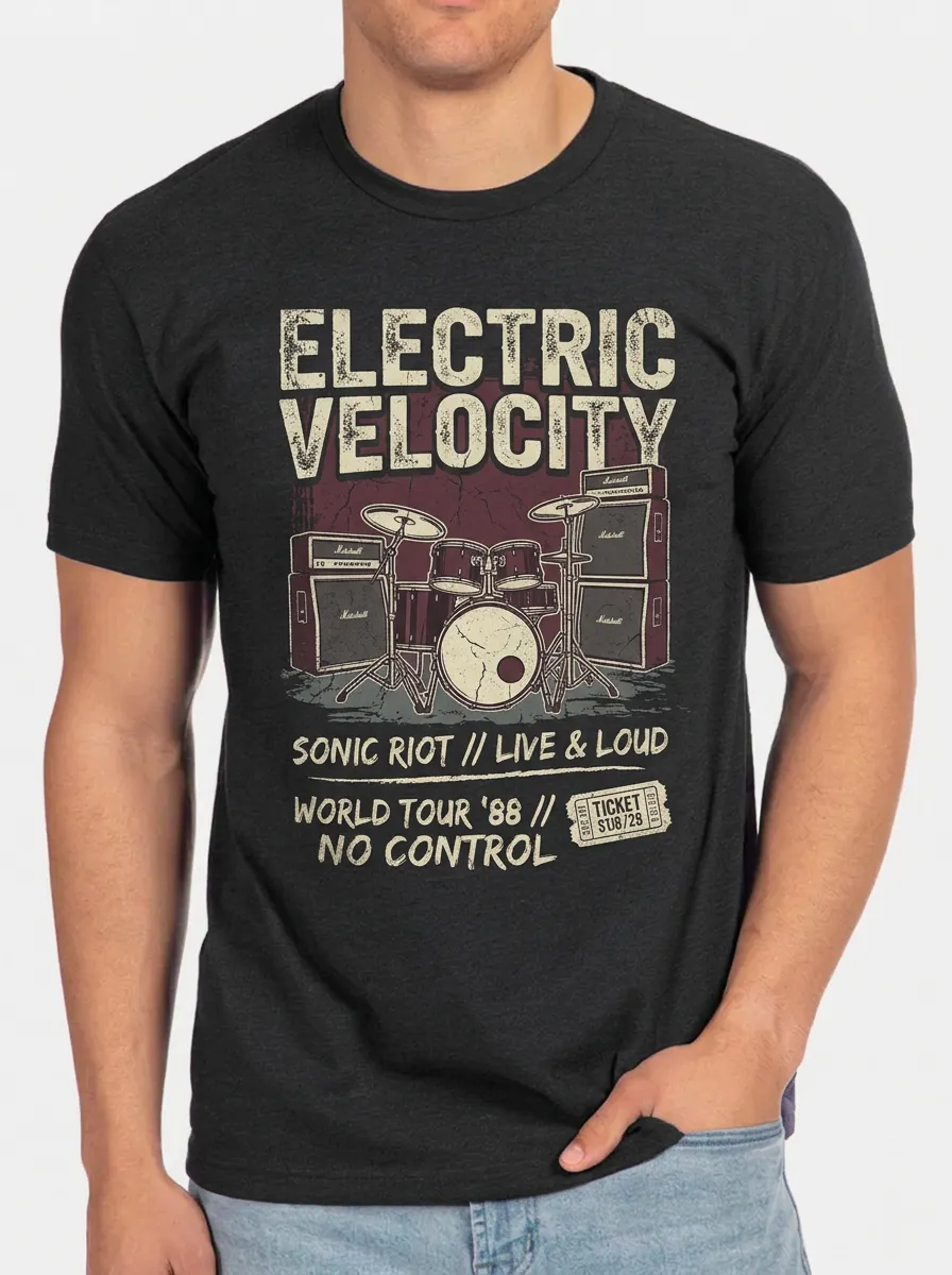 Men's Rock Band Drummer Electric Velocity Printed T-shirt