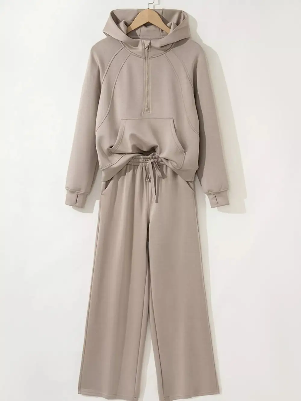 Half Zip Long Sleeve Hoodie and Pants Pcs Outfit