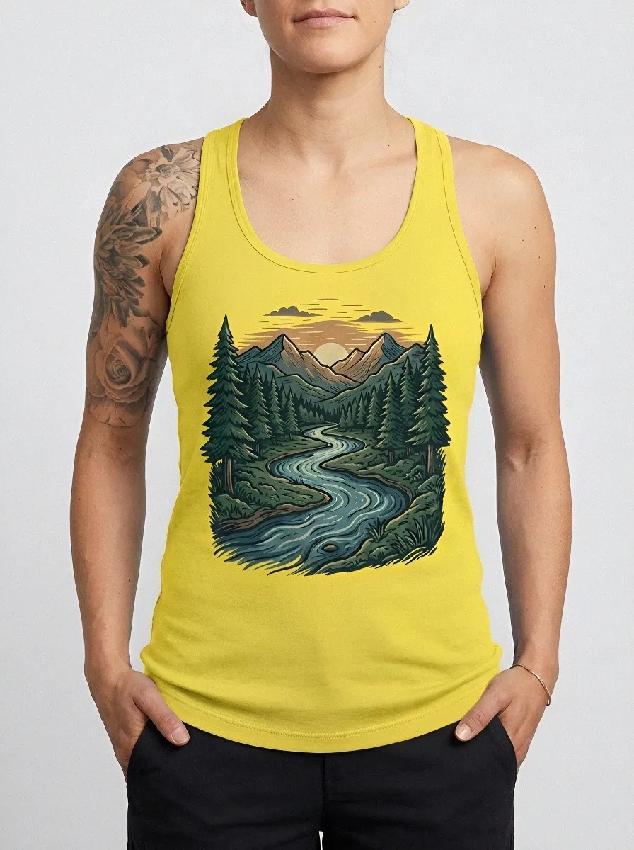 Women's Nature Lover Mountain River Forest Printed Tank Top