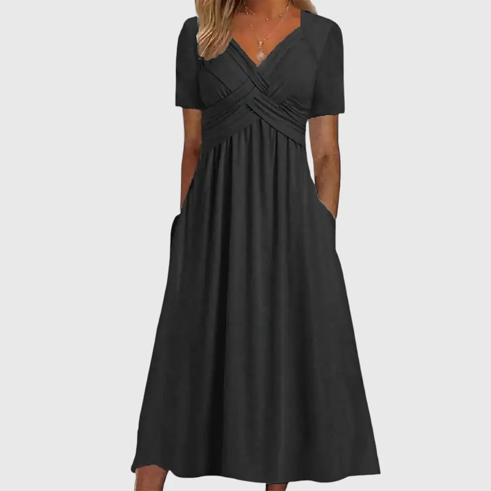 Pocket Detail Flowing Empire Waist Midi Dress