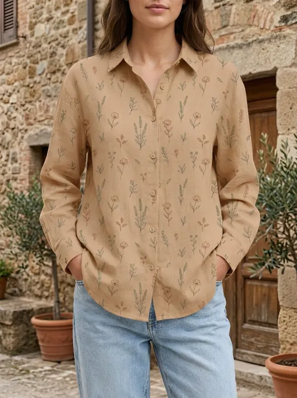 Botanical Wildflower Floral Linen Shirt