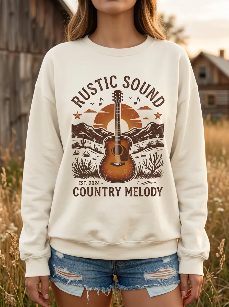 Rustic Guitar Women's Country Music Crew Neck Sweatshirt