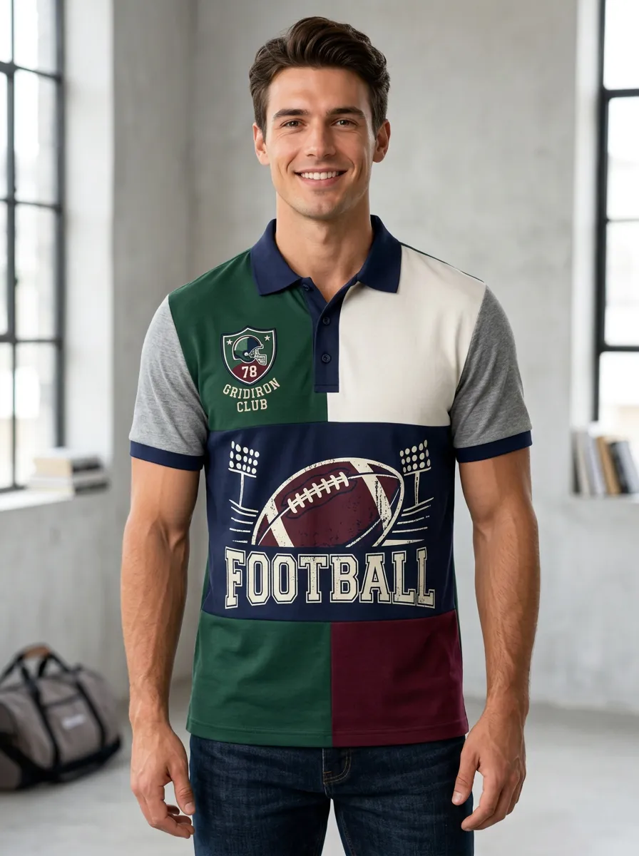 Men's Sport Gridiron Helmet Graphic Polo Shirt