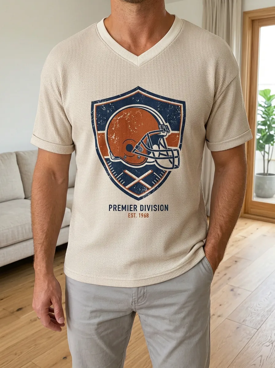 Men's American Football Lover Helmet Shield Printed Waffle Top