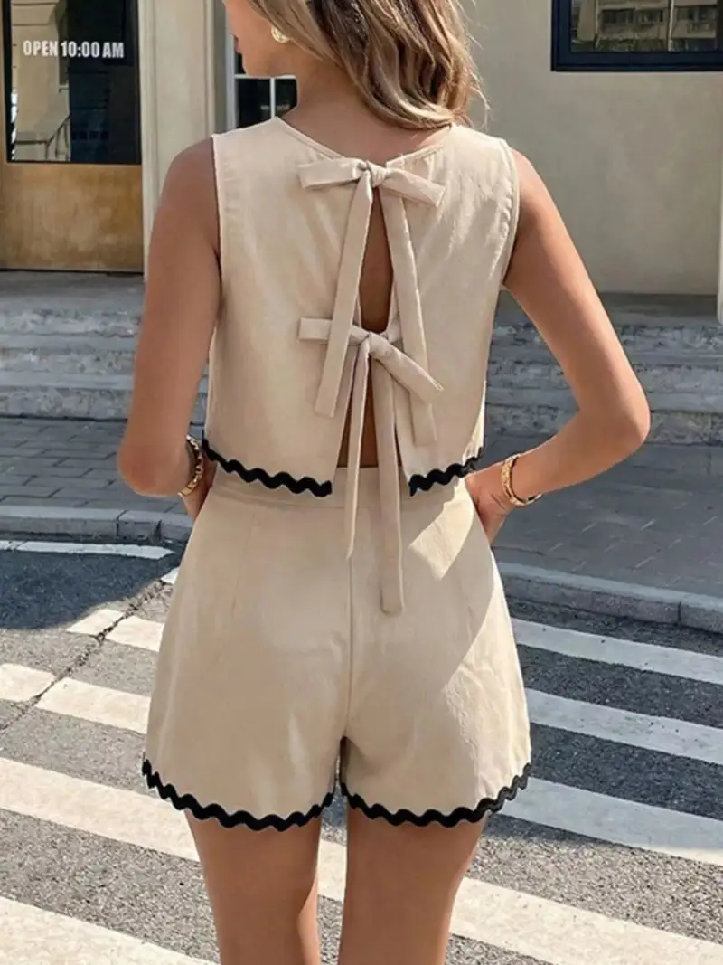 Scalloped-Trim Shorts Matching Set