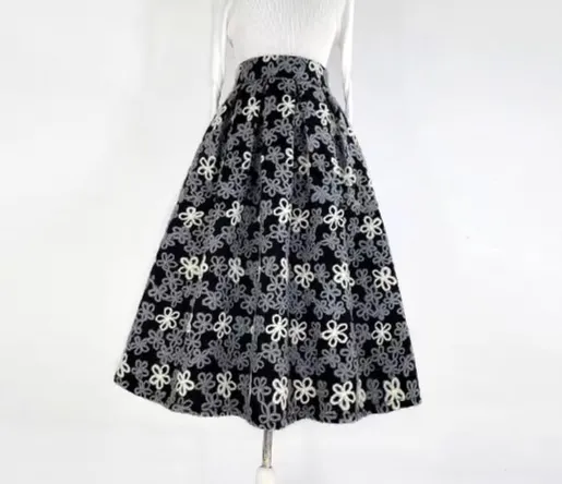 Roomy Wardrobe Embroidered High Waist Skirt
