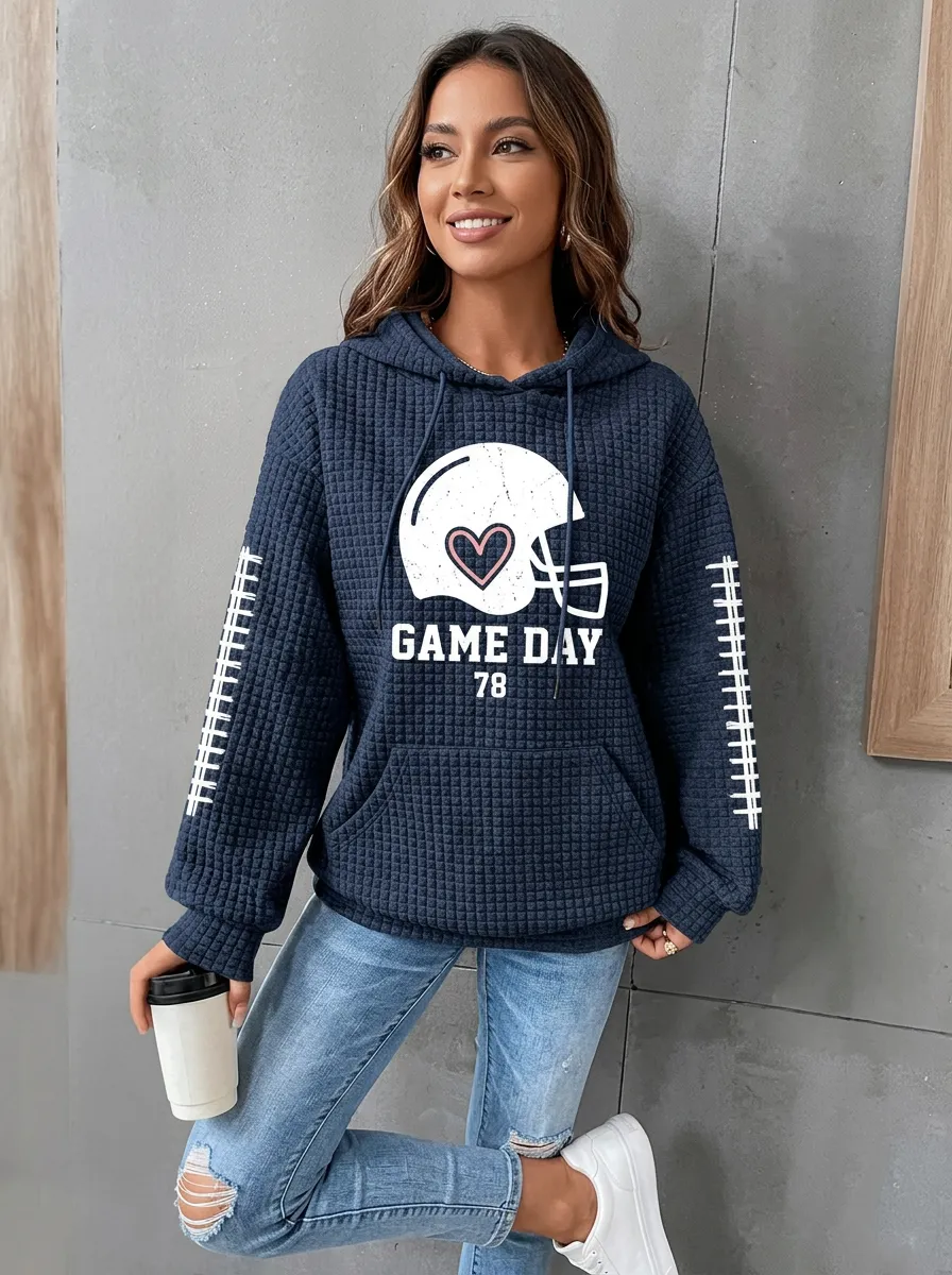 Women's Retro Inspired Gridiron Heart Helmet Ball Graphic Hoodie