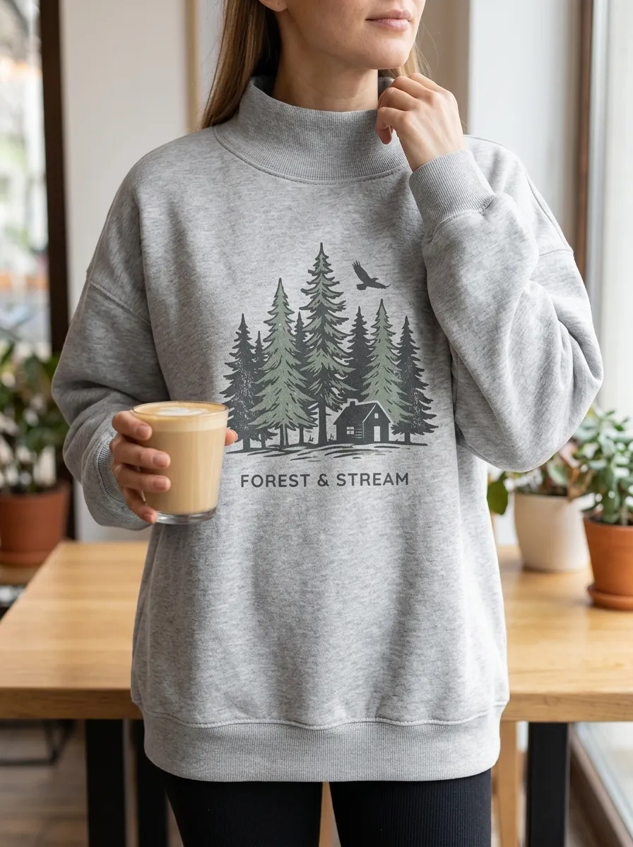 Women's Nature Lover Forest Cabin Eagle Printed Sweatshirt