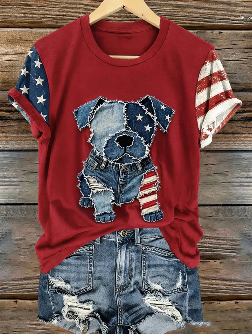 Women's casual American 250th anniversary celebration animal print short sleeved T-shirt