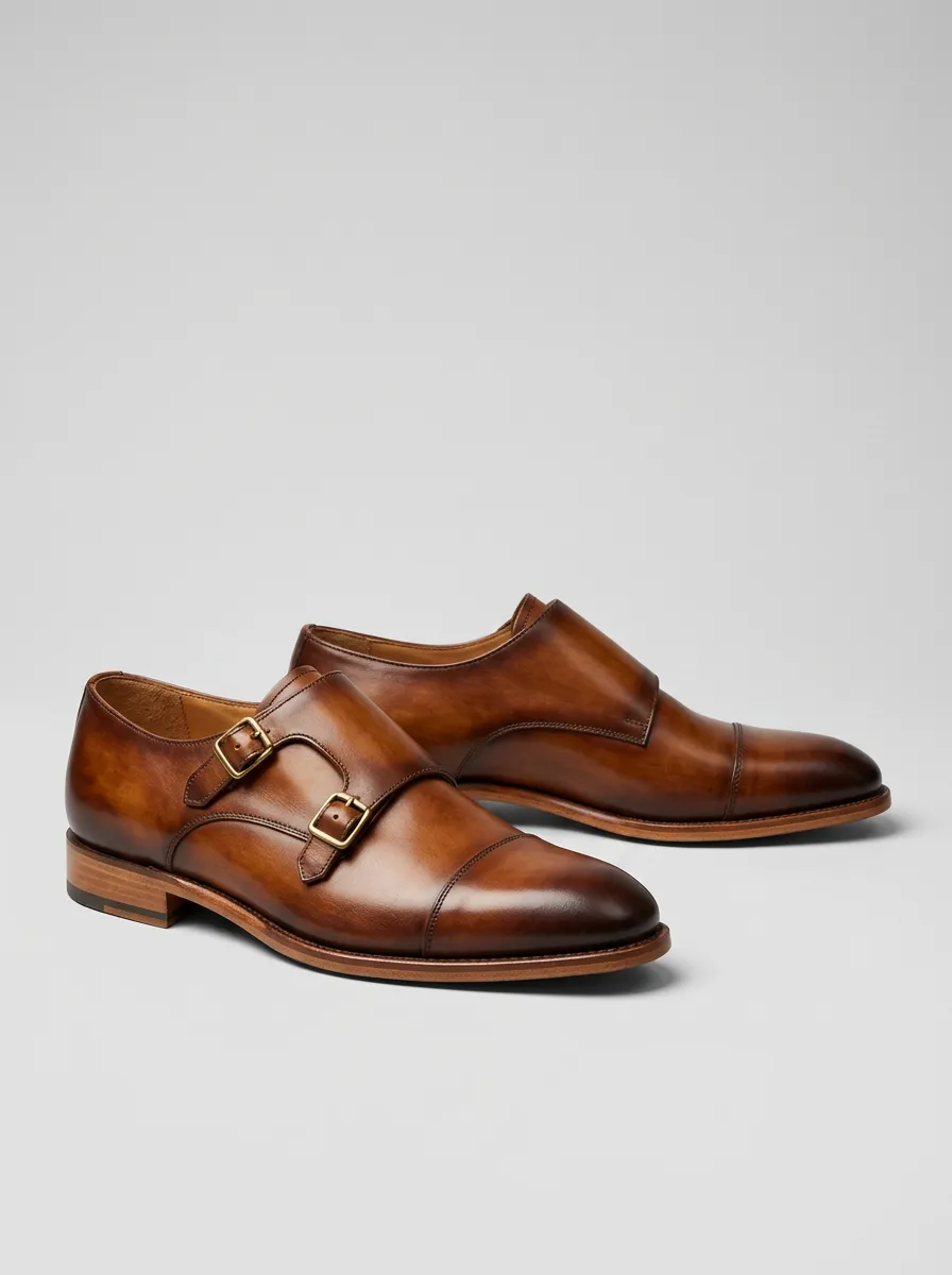 Men's Classic Double Monk Strap Leather Shoes