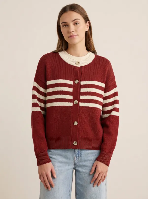 Relaxed Distinctive Rugby Striped Knit Cardigan