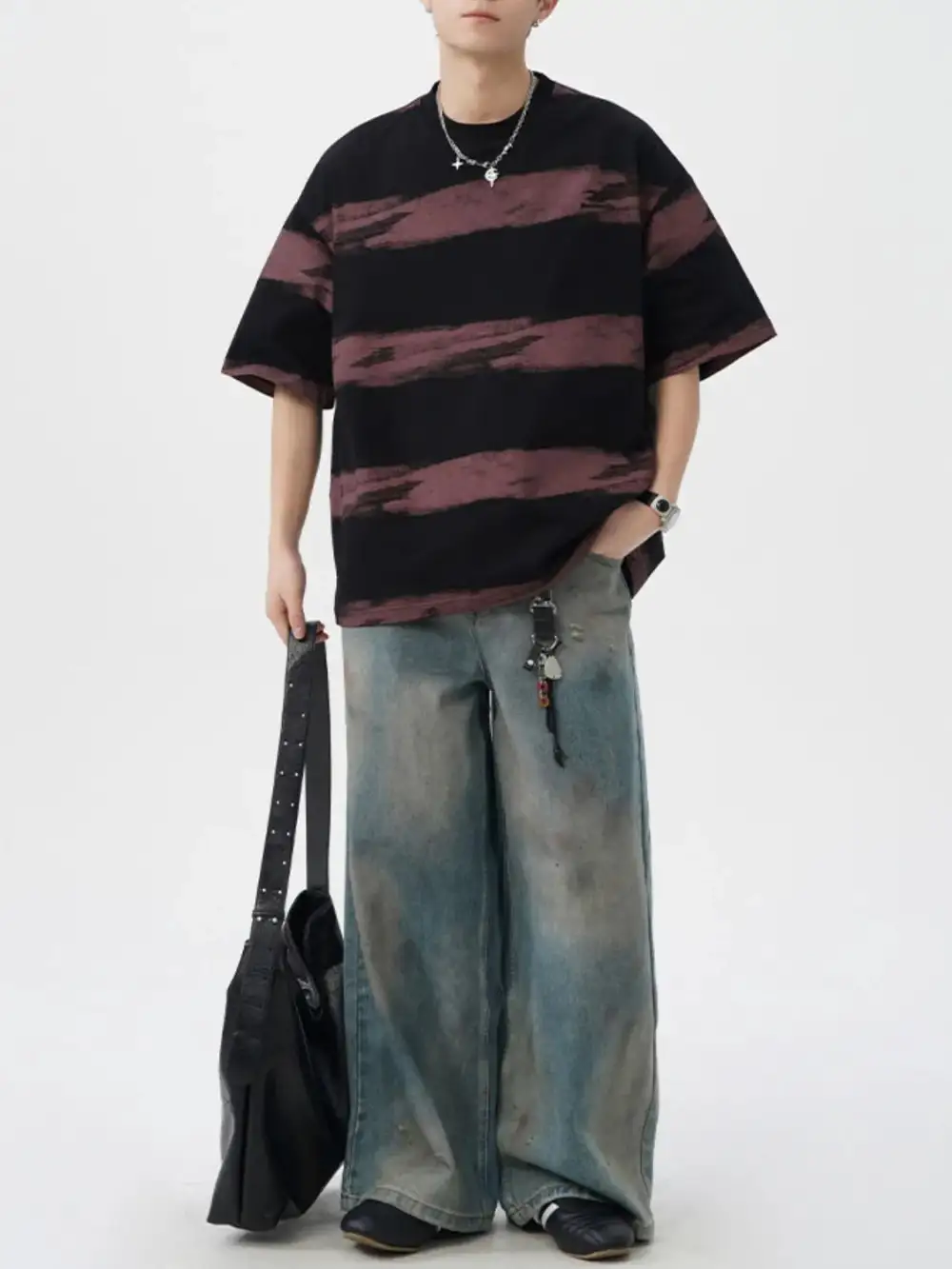 Textured Striped Crew Neck Tee