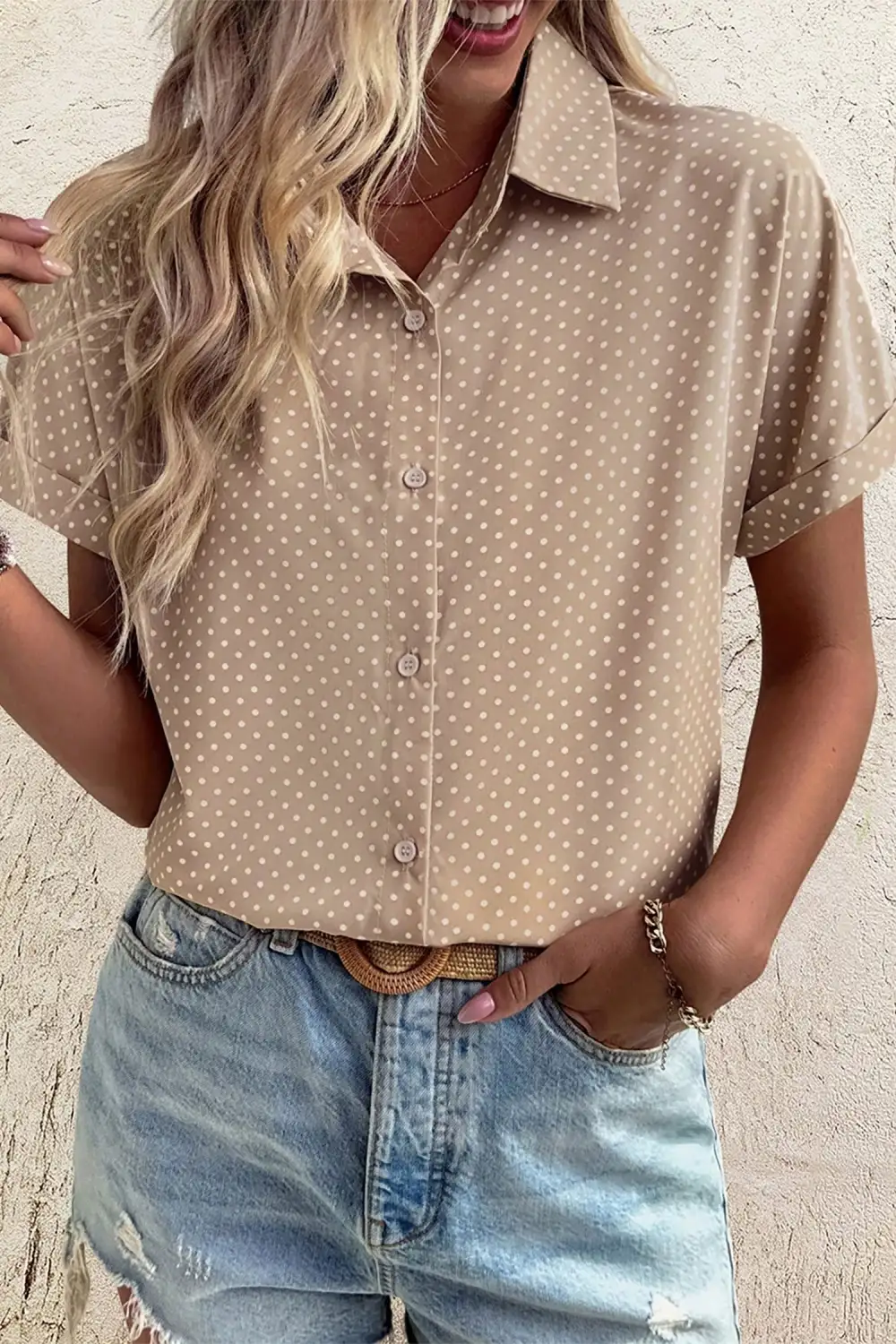 Short Sleeve Dot Print Shirt Blouse