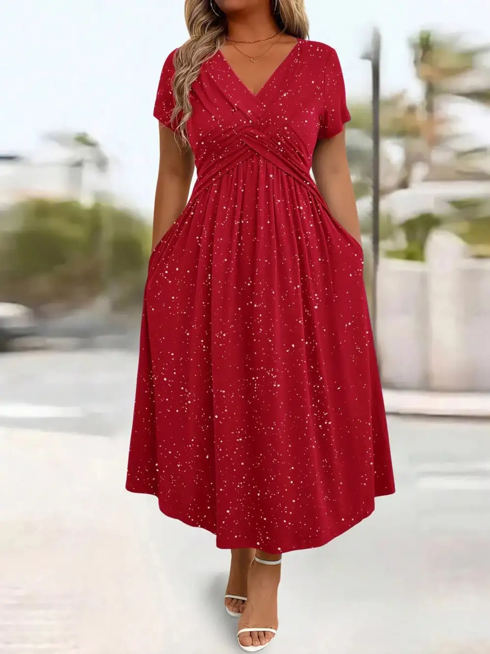 Glitter Flutter Sleeve Midi Dress