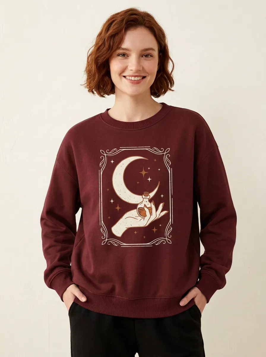 Women's Halloween Witchy Moon Potion Hand Printed Sweatshirt