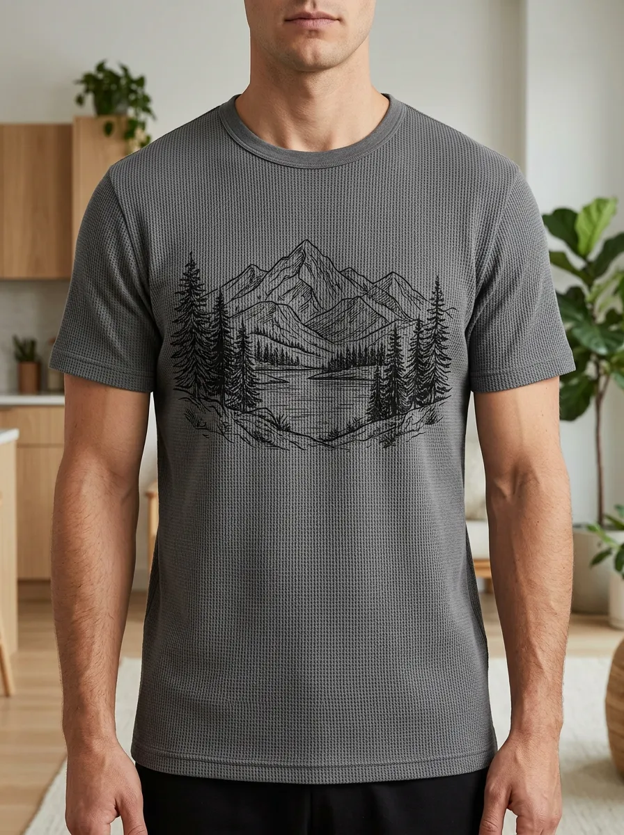 Men's Nature Lover Mountain Forest Landscape Modern Crew Neck T-Shirt