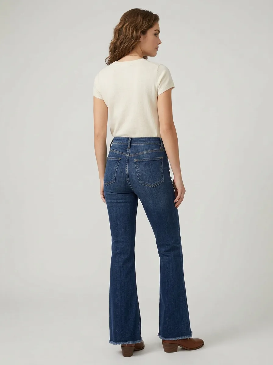 Women's Casual Fashion High-Rise Frayed Hem Printed Jeans