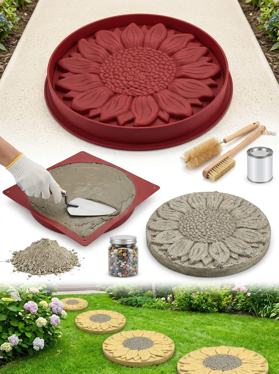 Round Sunflower Concrete Stepping Stone Mold