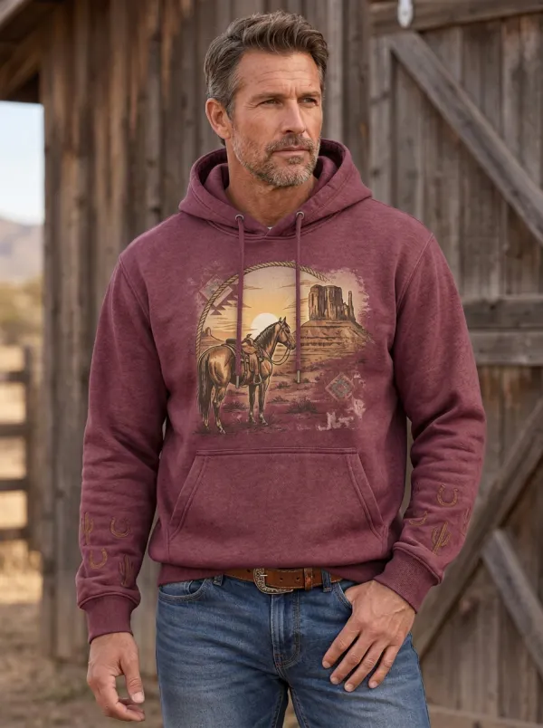 Range Rider Horse Sunset Sun Finish Men's Western Sweatshirt