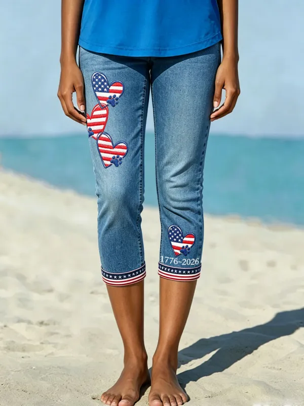 Women's American Paw Print Denim Pattern Leggings