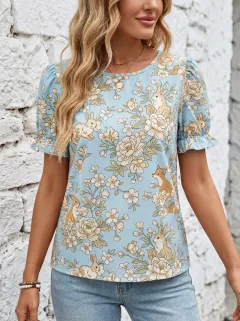 Fox Rabbit Floral Women's Loose Printed T-Shirt