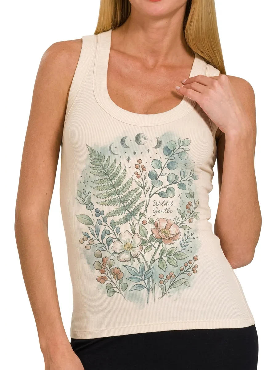 Women's Botanical Nature Lover Wild & Gentle Printed Tank Top