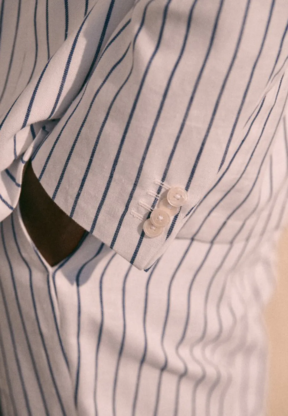 White Blue Stripe Tailored Two-Piece Suit Jacket