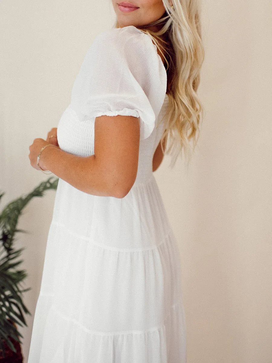 Square Neck Bubble Sleeve Layered Extra Dress