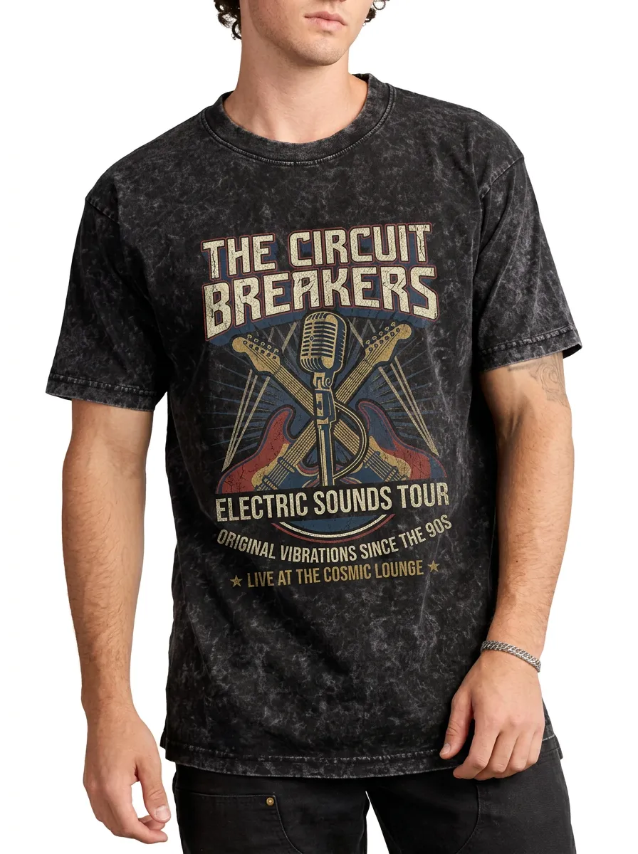 Men's Rock Band Electric Guitar Microphone Printed T-shirt
